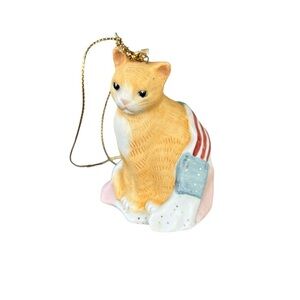 Vintage Silvestri Cat Ornament Orange Tabby Quilt Ginger Made in Taiwan 4”